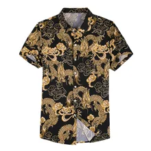 Cardigan chinois imprimé Dragon en soie pour hommes, chemises hawaïennes à manches courtes, vêtements surdimensionnés d'été 2021