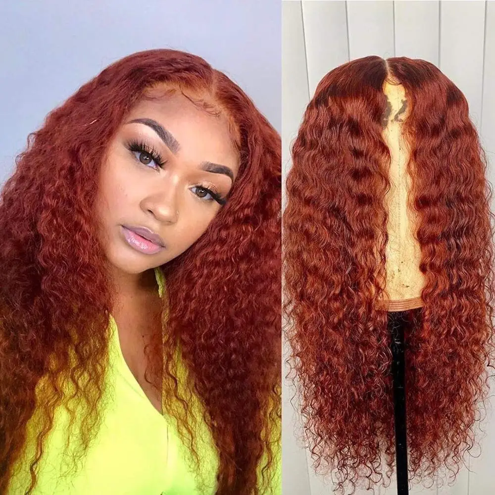 

Orange Brown Color Curly Wigs 13Ч4 Lace Front Human Wig Fake Scalp With Baby Hair 180 Density Pre Plucked Bleached Knots