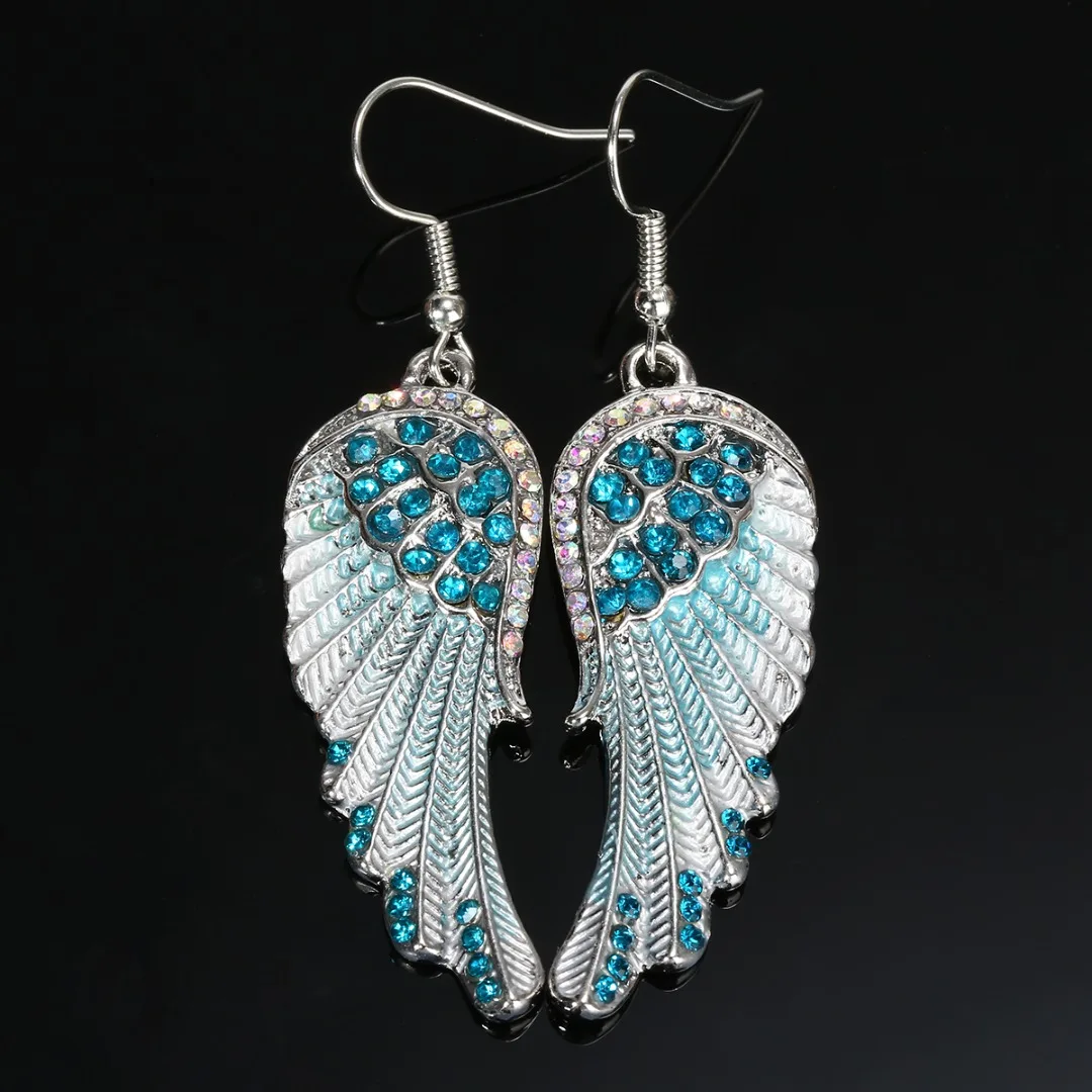Модные романтические серьги в виде крыльев Ангела синего белого и розового