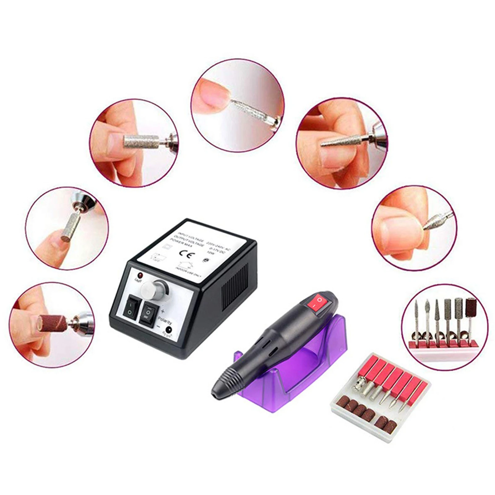 Electric Nail File Drill Acrylic Pedicure Manicure Salon Machine Tools Black Electric Nail Drill Bits Set Machine