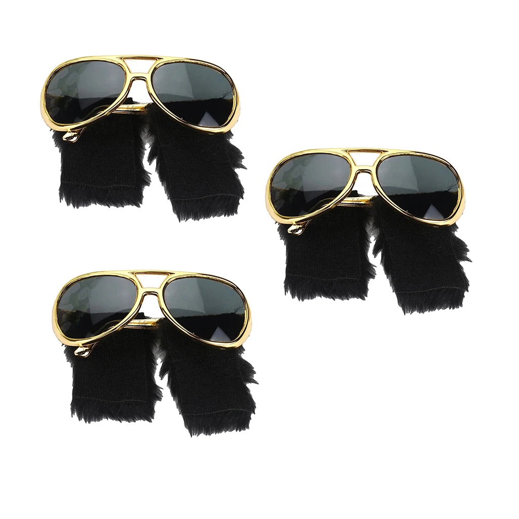 Pack of 3 Novelty Gold Sunglasses Funny Beard Glasses 70s 80s Disco Fancy Dress
