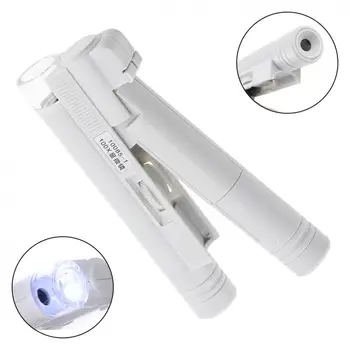 

100X Double Tube Type Handheld Microscopic Magnifier with LED Lights and Black Receptacle Bag for Antique Viewing / Reading