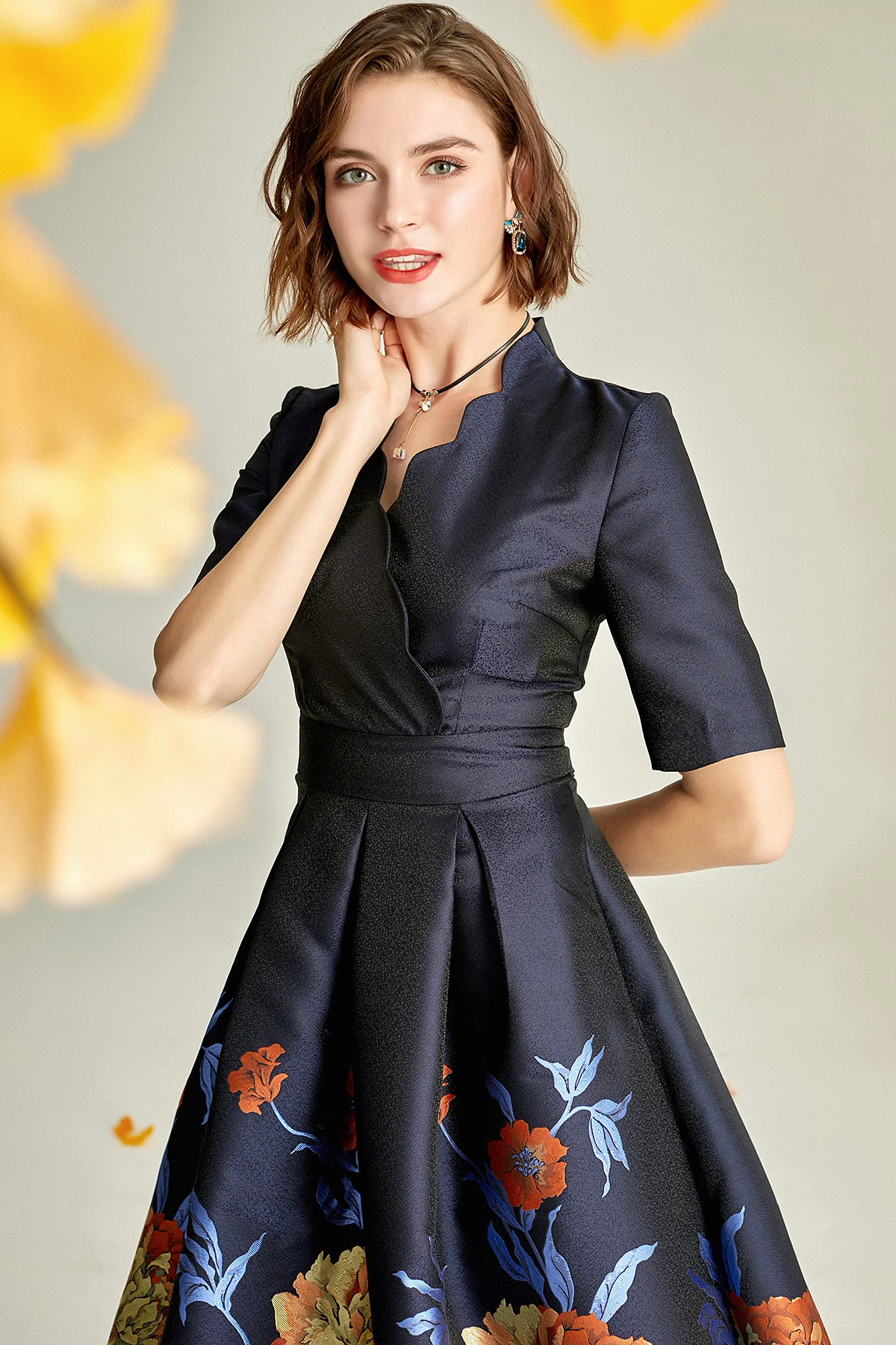 アンドレスド　V line jacquard dress アンドレスド V line jacquard dress V line jacquard dress