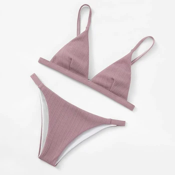

Ribbed Triangle Bikini Push Up String Bikini Set Bathing Suits 2020 Swimsiut Plus Size Women Swimwear Biquinis Feminino