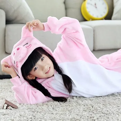 Flannel Kigurumi Children Pajamas Set Winter Hooded Animal Unicorn Pikachu Stitch Kids Pajamas For Boys Girls Sleepwear Onesies - Цвет: I