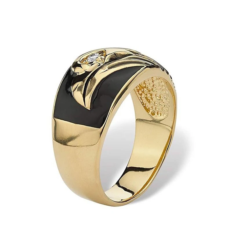 

Fashion Men's Punk Style Cubic Zirconia Gold-Plated Black Enamel Eagle Glossy Ring