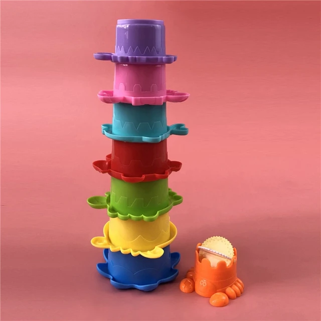 Colorful Baby Bath Toy Set Stackable Cup Water 8 Pieces Drain Cup Stacking Plaything for Children Bathing Time Sand Toys 2