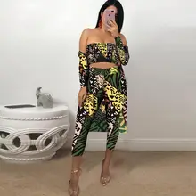 2020 Spring Summer New Sexy Tide Sporty Print Beach Style Coat Strapless-neck pants 3 Pieces Sheath Casual Women Matching Suits