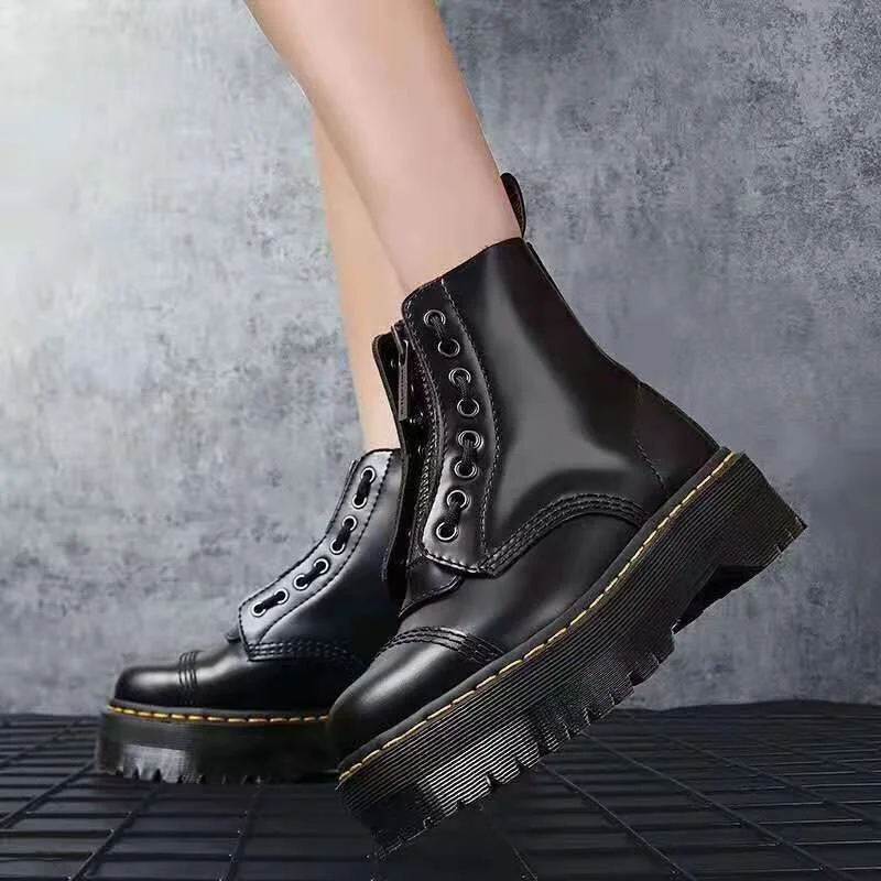 Dr.Martens-Botas de plataforma con cremallera media para mujer, zapatos  planos informales, gruesos y duraderos, de charol, Doc Martin - AliExpress  Calzado