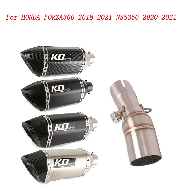 Escape Motorcycle Exhaust Middle Link Pipe And 51mm Muffler Stainless Steel For HONDA FORZA300 2018-2021 NSS350 2020-2021