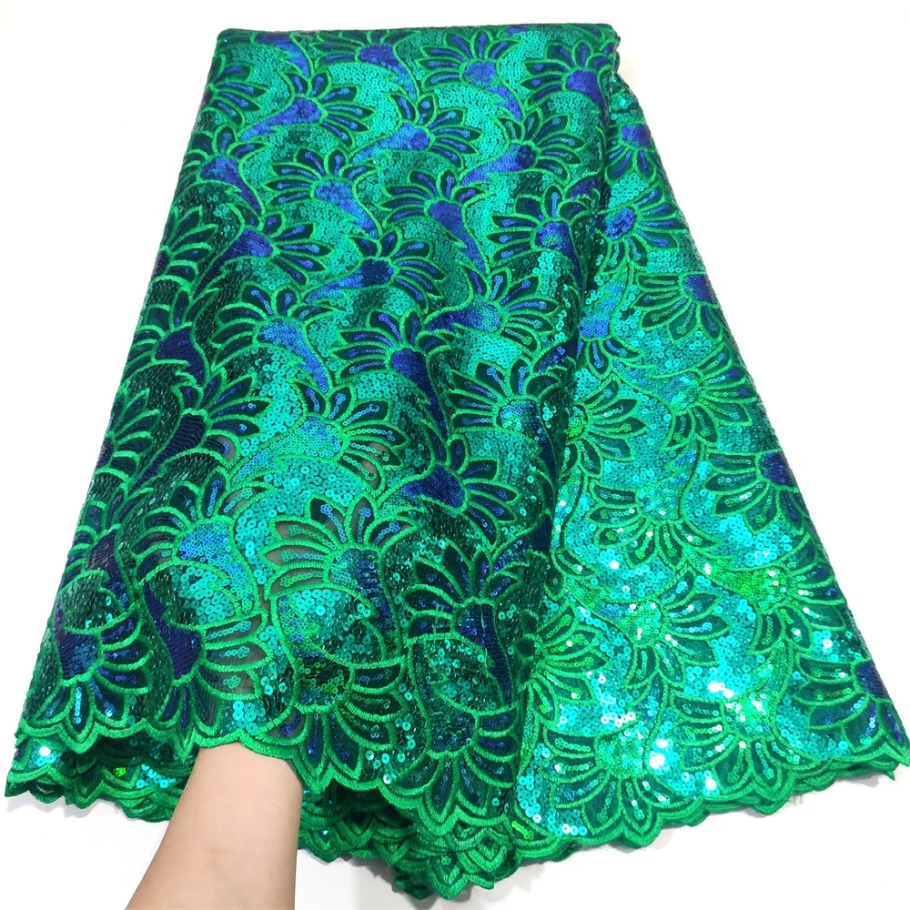 

Aso Ebi Cord African Lace Fabric 2021 High Quality Green Sequins French Net Lace Material Tulle Mesh Wedding Fabrics Lace 5yards