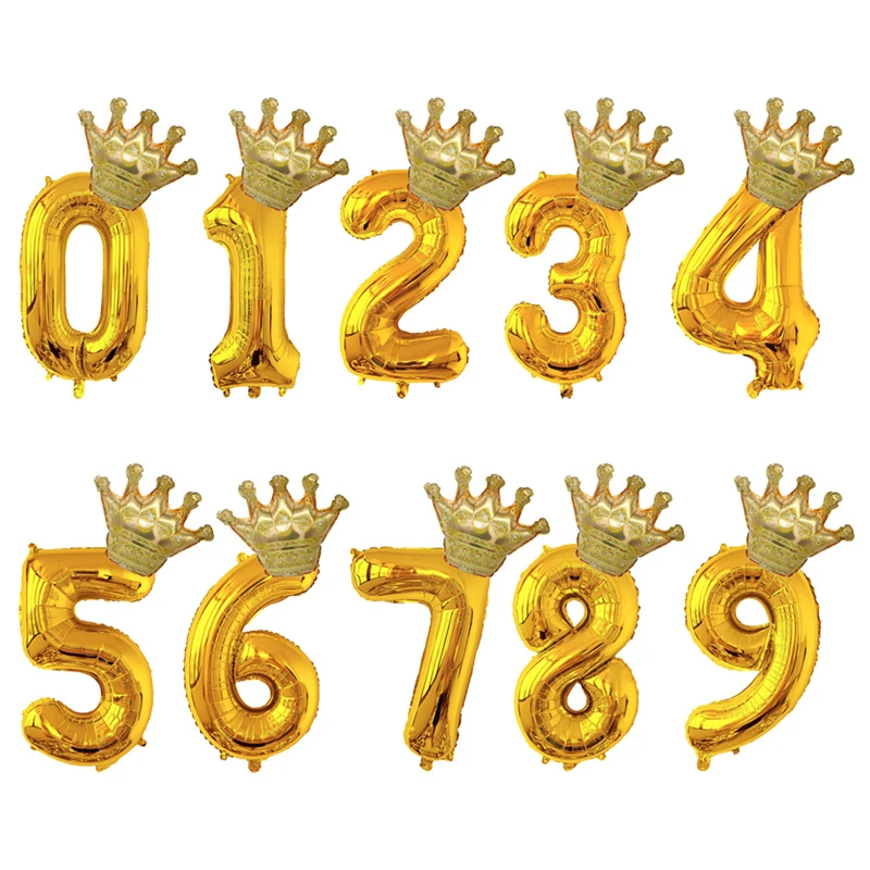 Gold Number Balloon With Crown 1st Birthday 1 2 3 4 5 6 7 8 9 Year Birthday Decorations Balloon Anniversaire Party Supplies Aliexpress
