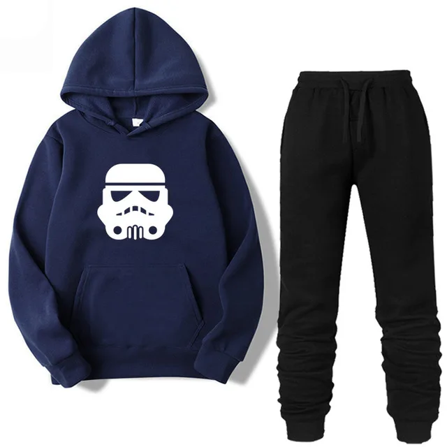 Navy blue-W Комплект из двух предметов, модная Толстовка «Звездные войны», спортивная одежда для мужчин/женщин, спортивный костюм с капюшоном, осенняя брендовая одежда, толстовки+ штаны, комплекты - Цвет: Navy blue-W