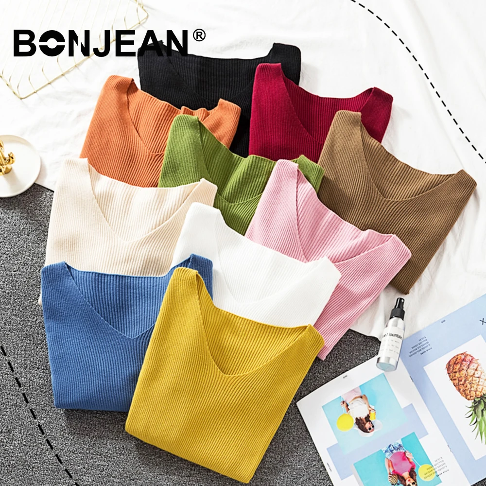 

Knit Sweater Women Jumper V Neck Pullover White Pink Yellow Black Pull Femme Spring Autumn Knitted Top Sueter Mujer Z314