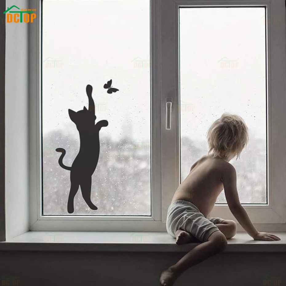 Виниловые наклейки на стену с изображением милого котенка и бабочки для девочек
