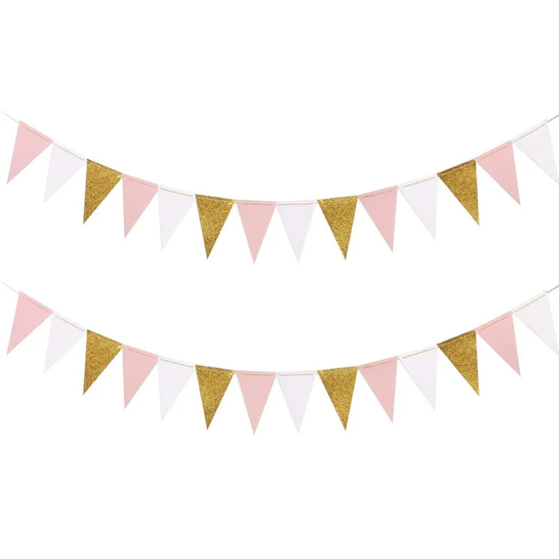 

10Ft Pink White Gold Paper Triangle Garland Flag Bunting Pennant Banner for Wedding Bridal Shower Birthday Party Home Decoration