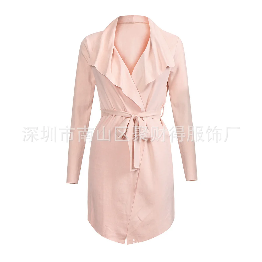 AliExpress, осенне-зимний стиль, отложной воротник, Повседневный, на шнуровке, средней длины, искусственная кожа, Флокированный Тренч