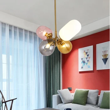 

Modern Nordic Glass Ball Chandelier 4 Head Light Colorful Balloon Glass Lampshade LED Lighting Fixture for Kids Living Room