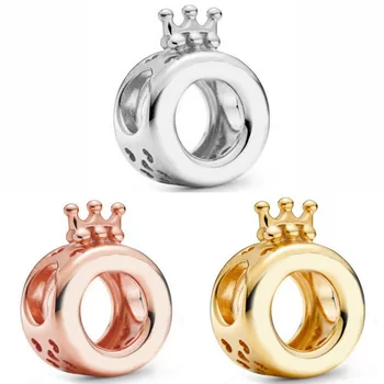 

New 925 Sterling Silver Bead Charm Rose Gold Openwork Love Heart Shine Logo & Crown O Beads Fit Original Bracelet Diy Jewelry
