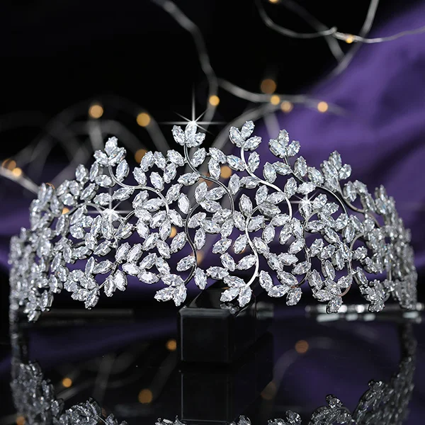 white gold Корона HADIYANA Листья Дизайн Винтаж для женщин Свадебные аксессуары для волос вечерние тиары и короны кубический циркон BC5170 Корона - Окраска металла: white gold