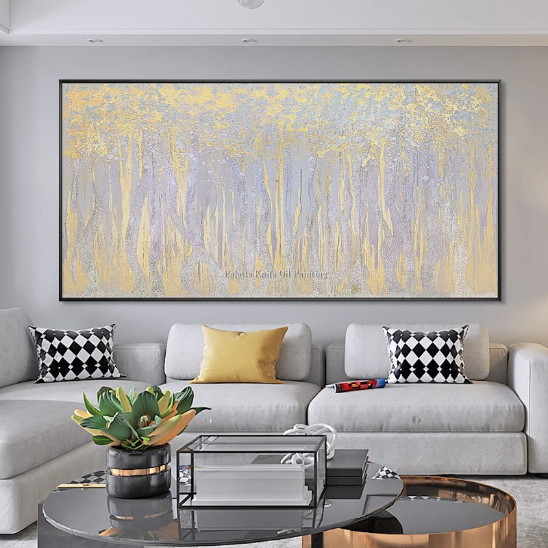 Original hand painted abstract canvas oil painting acrylic gold wall art pictures for living room decoracion hogar moderno