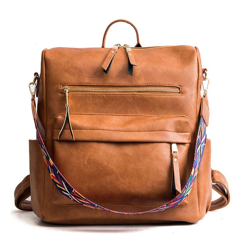 Retro Large Backpack Women PU Leather Rucksack Women's Knapsack Travel