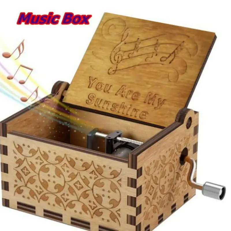 Fashion Wooden Music Box Mom Dad To Daughter You Are My Sunshine Engraved Toy Kid Birthday Gifts