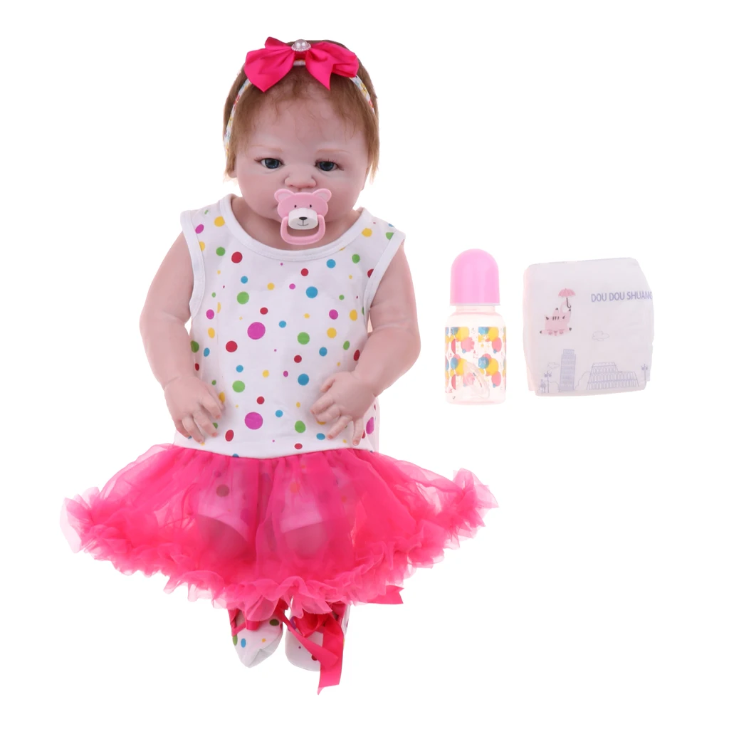 Real Life 18inch Reborn Baby Girl Doll Newborn Size Fake Toddler Doll – Hand Rooted Pure Mohair Hair and Hand-drawn Nails