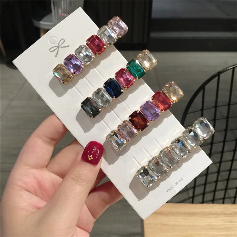

Women Luxury Shining Colorful Crystal Hair Clips Simple Elegant Full Crystal Barrettes Duck Clips For Hair Bun Chic Hairpins