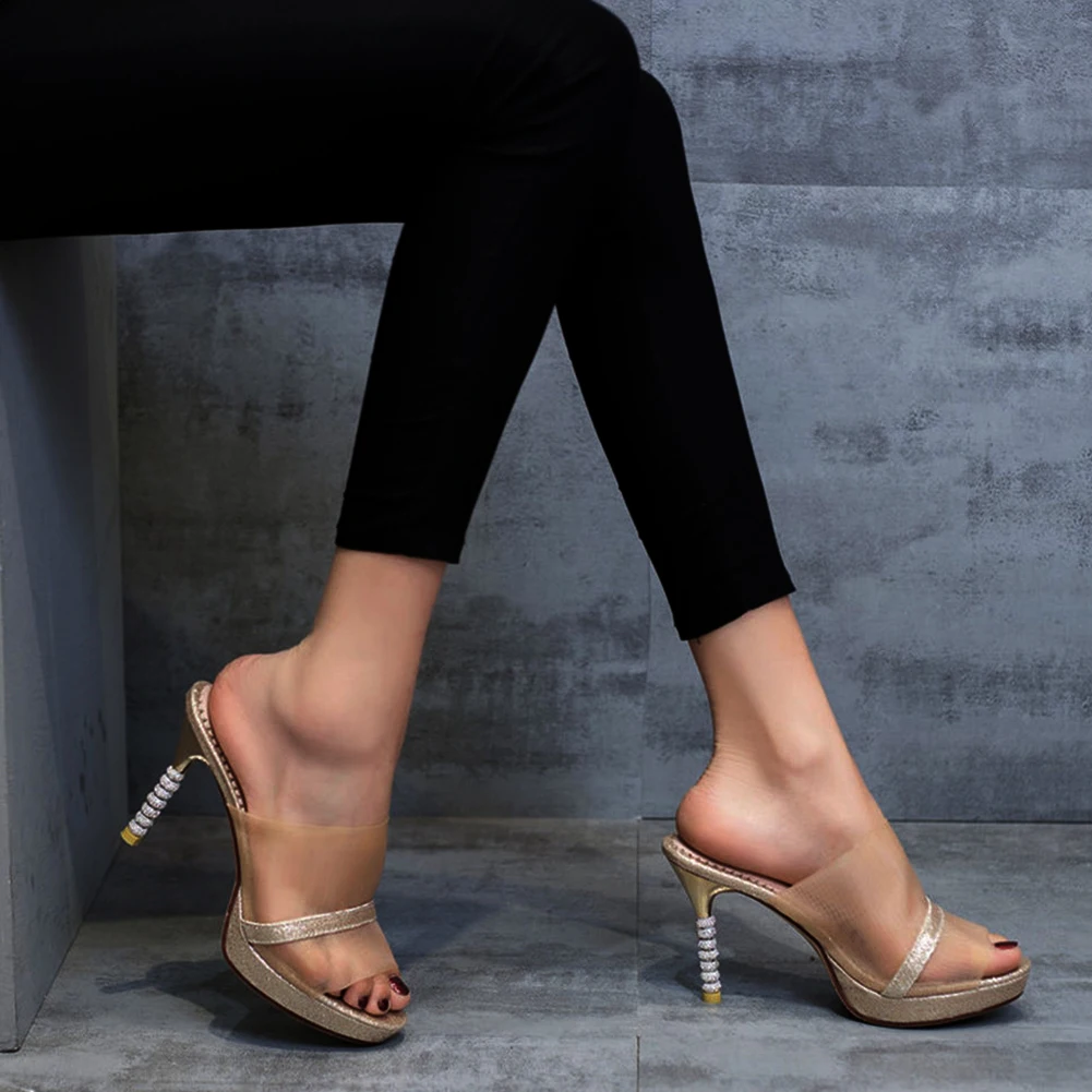 

SARAIRIS Dropship 2019 Sexy Mesh Big Size 43 Party Mules Pumps Slipper Woman Shoes Top Quality High Heels Shoes Women Sandals
