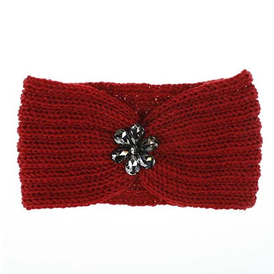 Мягкий эластичный Зимний Теплый головной убор вязанный головной убор со стразами обёрточная лента для волос аксессуары для волос - Цвет: red