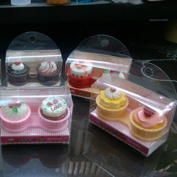 

Travel Cream Cake Glasses Double Contact Lenses Box Cartoon Case For Eyes Care Kit Holder Container Gift