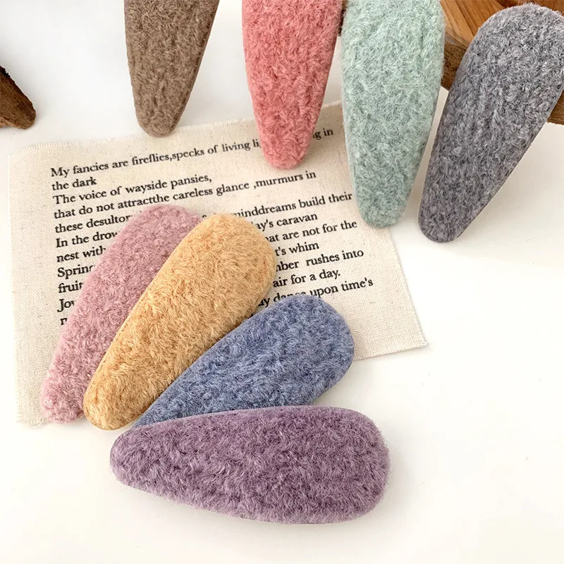 1 шт. корейский карамельный цвет, плюшевые заколки для волос из искусственного меха, BB зажимы для девочек, геометрические капли, женские шпильки, аксессуары для волос