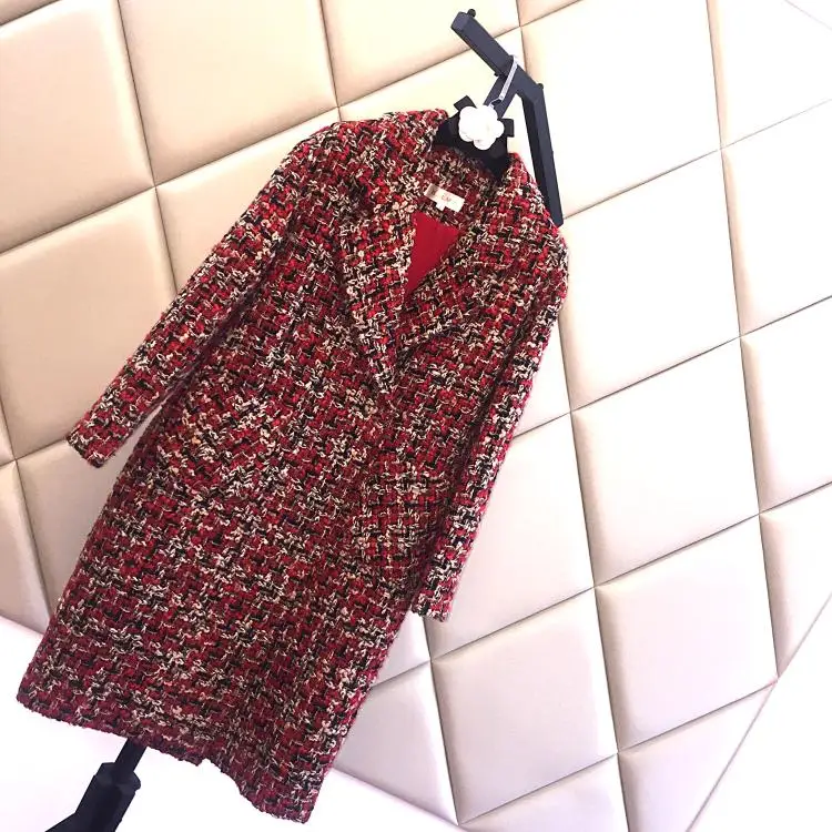 New medium long style high end tweed wool coat women s coat zero cashmere popular