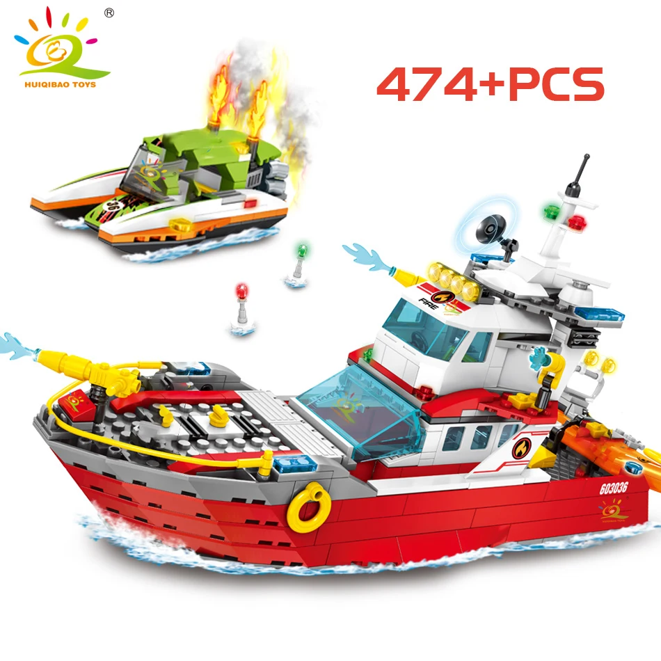 Pаспродажа Пожарная станция строительные блоки Совместимость с legoingly город грузовой вертолет лодка автомобиль пожарный кирпичи развивающие детские и...