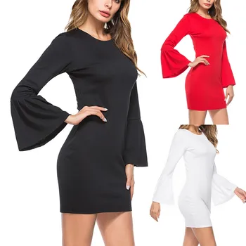 

Fashion Womens Loose Long Sleeve Flared Sleeve Casual Mini Dress Women Party Women Dress