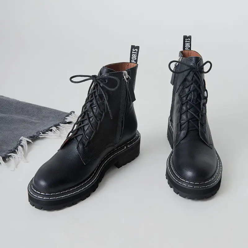 

Women's Luxury Brand Real Genuine Leather Cow Leather Shoes Woman Casual Boot Leisure Autumn Ankle Boots Women Shoe