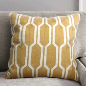 

DUNXDECO Cushion Cover Decorative Pillow Case Nordic Modern Simple Geometric Yellow Comb Embroidery Cotton Coussin Sofa Cushion