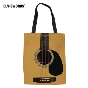 

ELVISWORDS Canvas Women Tote Bags 3D Guitar Print Shoulder Bag Casual Travel Shopping Bag for Ladies Shopper Teen Girls Book Bag