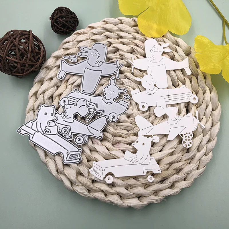 Bunnymoon Animal with Plane or Car Metal Cutting Dies Embossing Scrapbooking Stencil Craft Cut For DIY Card Handmade | Дом и сад