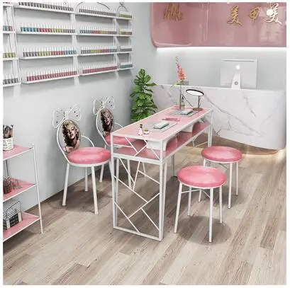 US $158.40 Nail art table special economical single double simple net red envelope mail wrought iron paint nail art table and chair set
