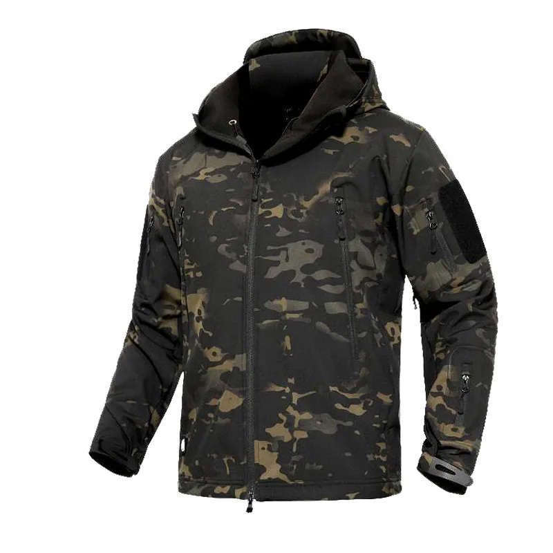 Мужская армейская камуфляжная куртка и военная куртка зимняя водонепроницаемая мягкая оболочка куртки тактическая ветровка охотничья одежда - Цвет: Black CP