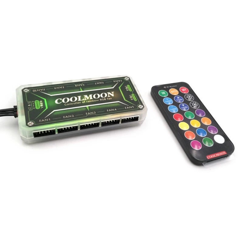 WXTB COOLMOON RGB Remote Controller DC12V 5A LED Color Intelligent Controller with 10X 6pin Fan Port  2 X 4pin Light Bar Port