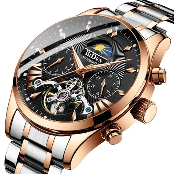 

BIDEN Mechanical Watch Men Luxury Brand Waterproof Stainless Steel Men Automatic Tourbillon Watch Male Clock relogio masculino