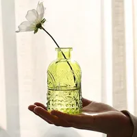 Creative Simple Glass Vase For Flowers Carved Vase Desktop Home Decoration Accessories Flower Decoration 2