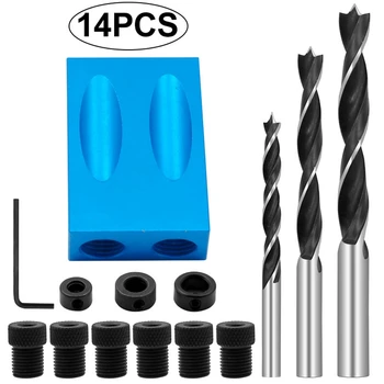 

14pcs Pocket Hole Screw Jig Dowel Drill Joinery Kit Carpenters Wood Woodwork Guides Joint 15 Degree Angle Tool Carpentry Locator