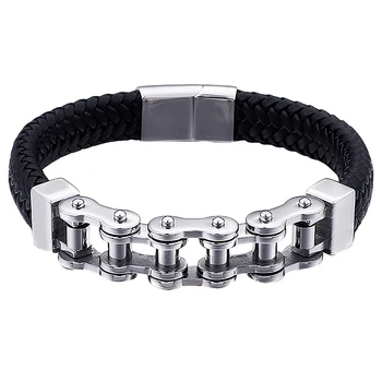 

Unique Punk Design Special Pattern Bicycle Chain Stainless Steel Accessories Men's Leather Bracelet