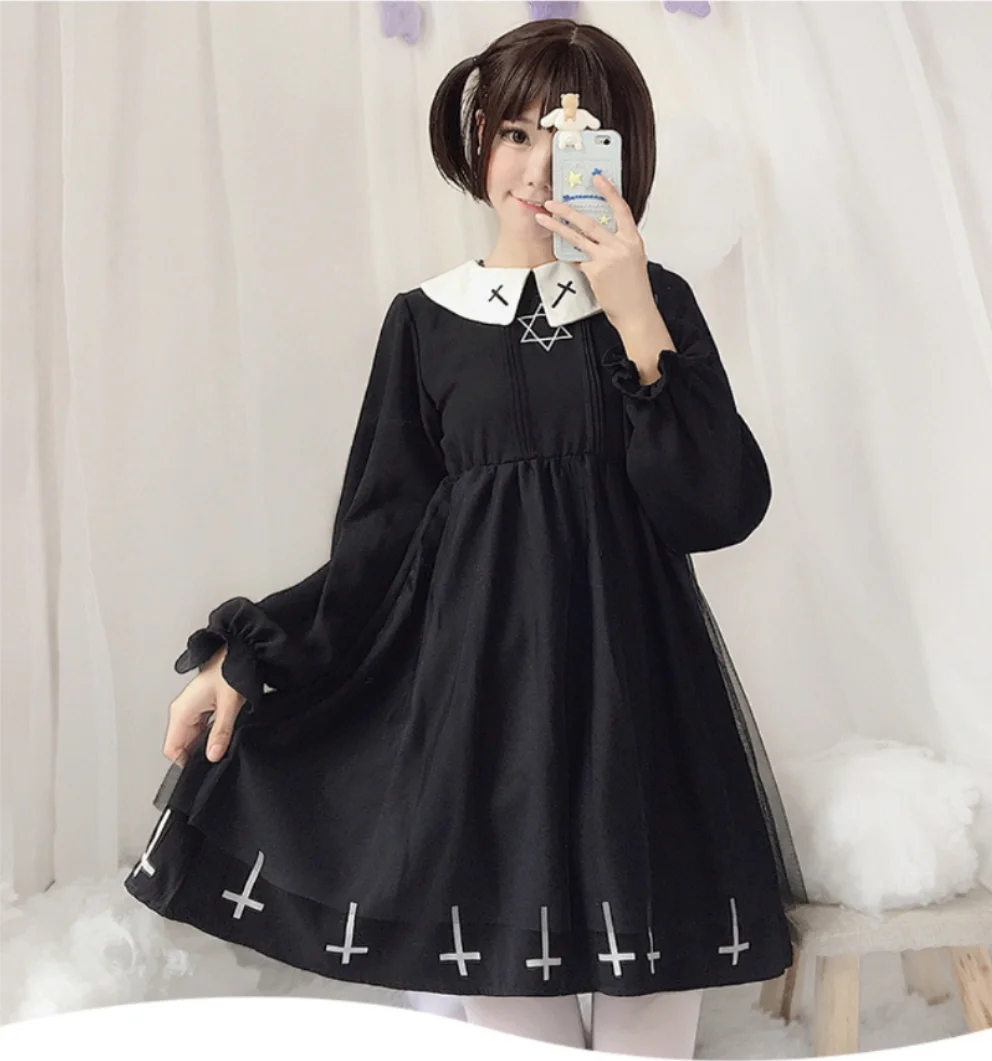 Vestido gótico de Lolita, vestido cruzado de moda oscura para Cosplay femenino, traje japonés, vestido tul de estilo lindo|Vestidos de Lolita| -