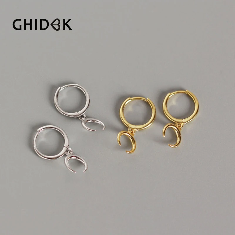 GHIDBK Ins маленькие серьги из стерлингового серебра 925 пробы и Луны, простые круглые серьги, серьги с подвеской, изящные серьги Huggie, женские серьги Aros
