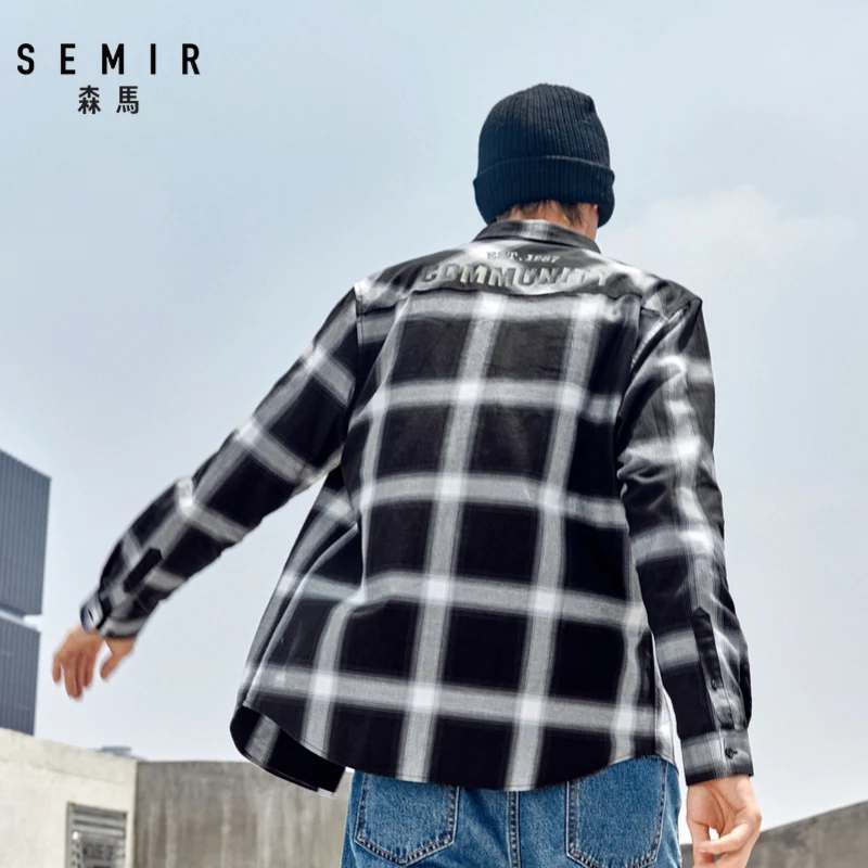 SEMIR клетчатая рубашка с длинными рукавами для мужчин Новая Осенняя хлопковая свободная ветровка bf Мужская Повседневная рубашка модная верхняя одежда